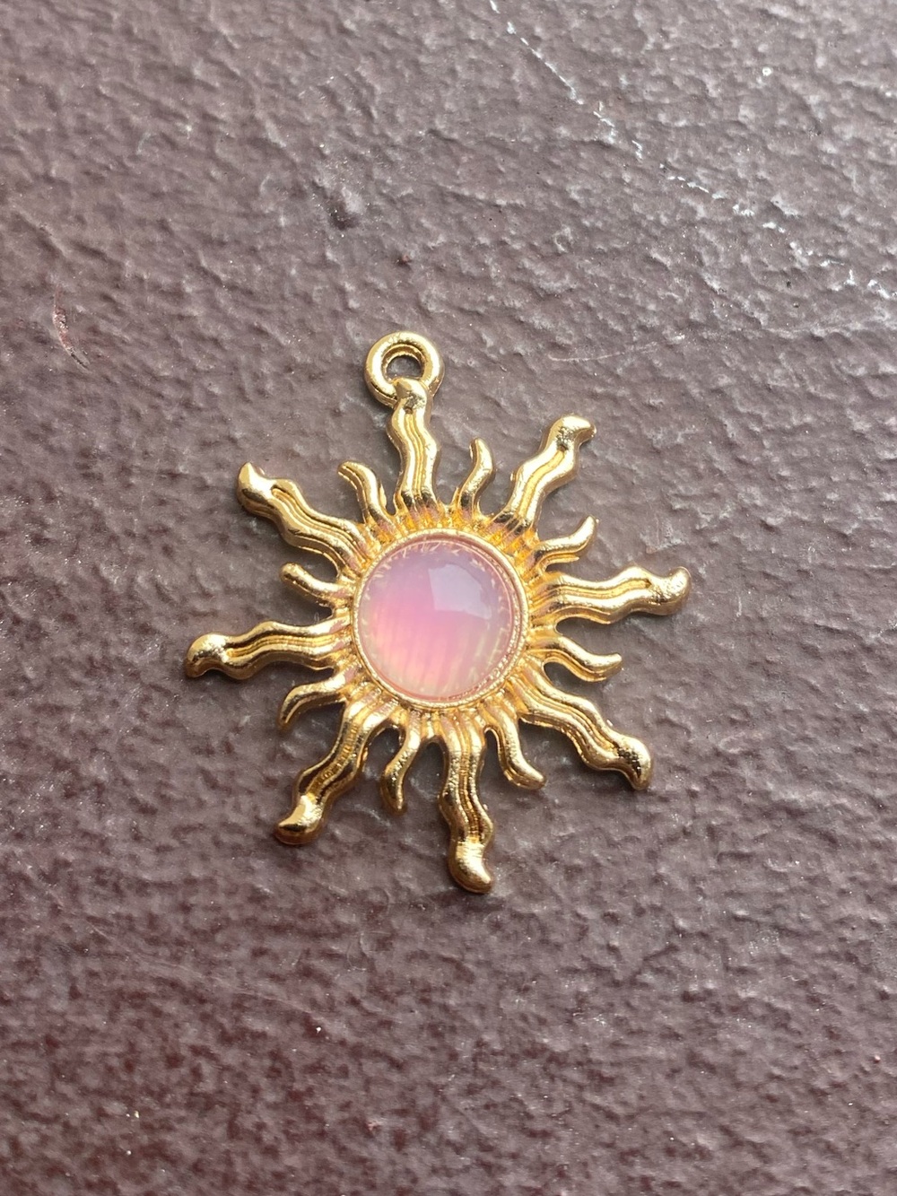Gold-Tone Celestial Sun (stainless steel) Lab-Created Opalescent Stone Pendant